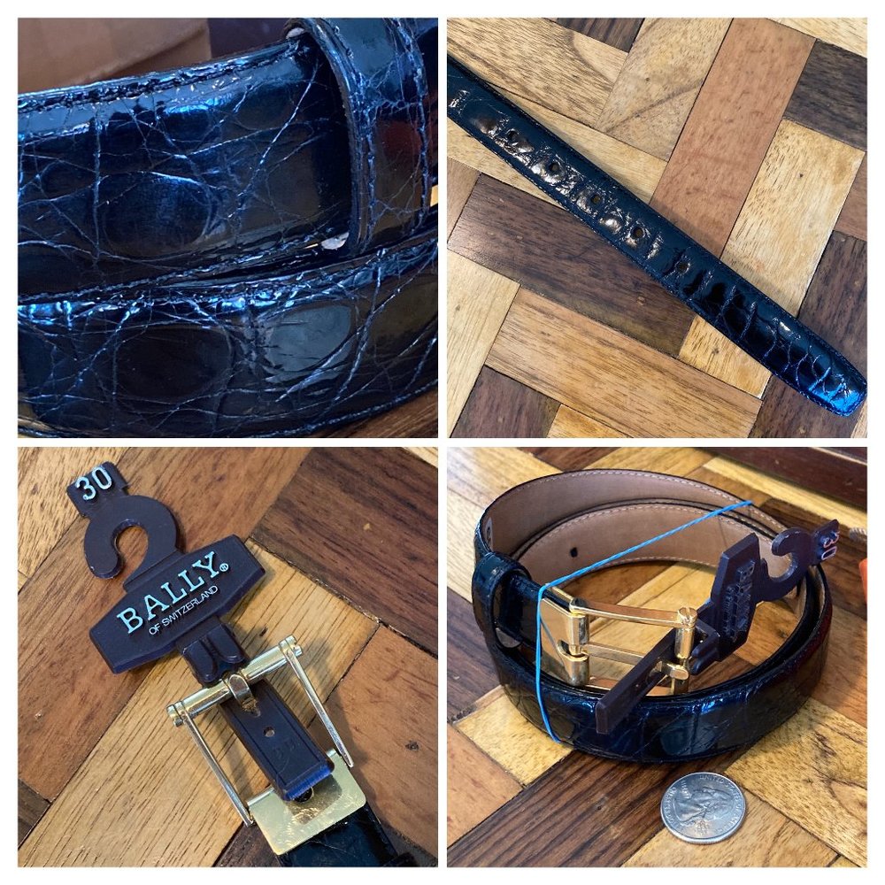Bally Genuine Crocodile Black Crocodile Womens Belt Size US 30 EU 75 Made Italy
